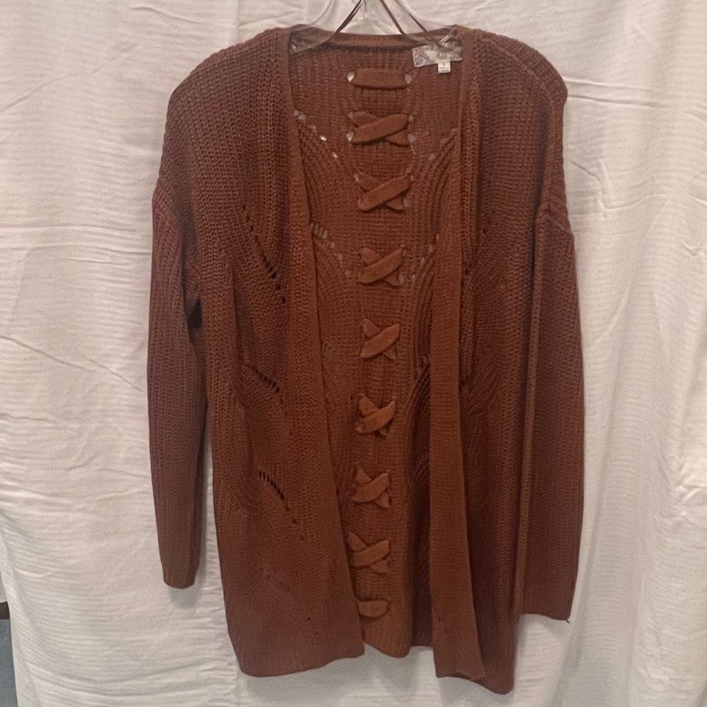 Pink Rose, Size Large - Women's Cardigan w/ Tie Details